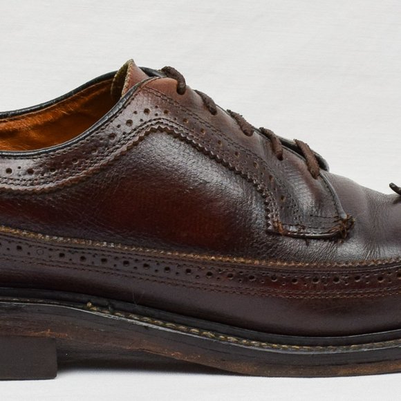Vintage Men\'s JCPenney Brown Textured Leather Wingtip Brogue Oxford Shoes - 9 B main image 5